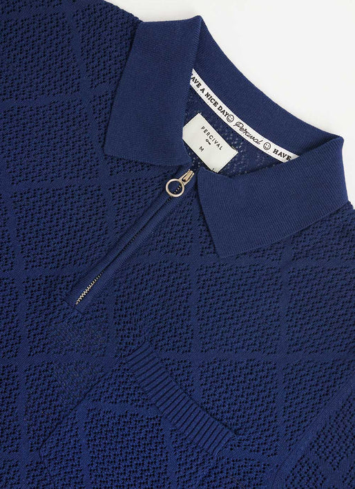 Percival Nawa Diamond Zip Navy Polo Shirt