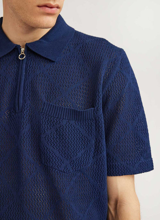 Percival Nawa Diamond Zip Navy Polo Shirt