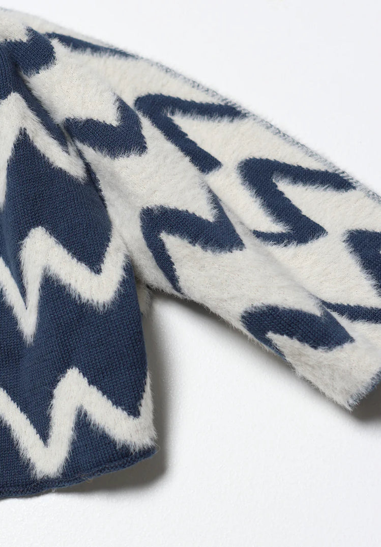 Far Afield Insignia Blue Snow White Zig Scarf