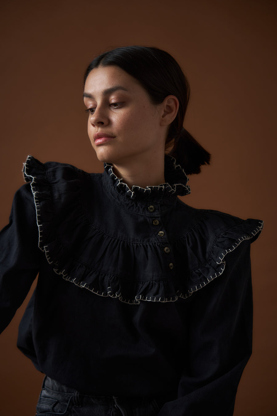 Seventy + Mochi Victoria Washed Black Blouse