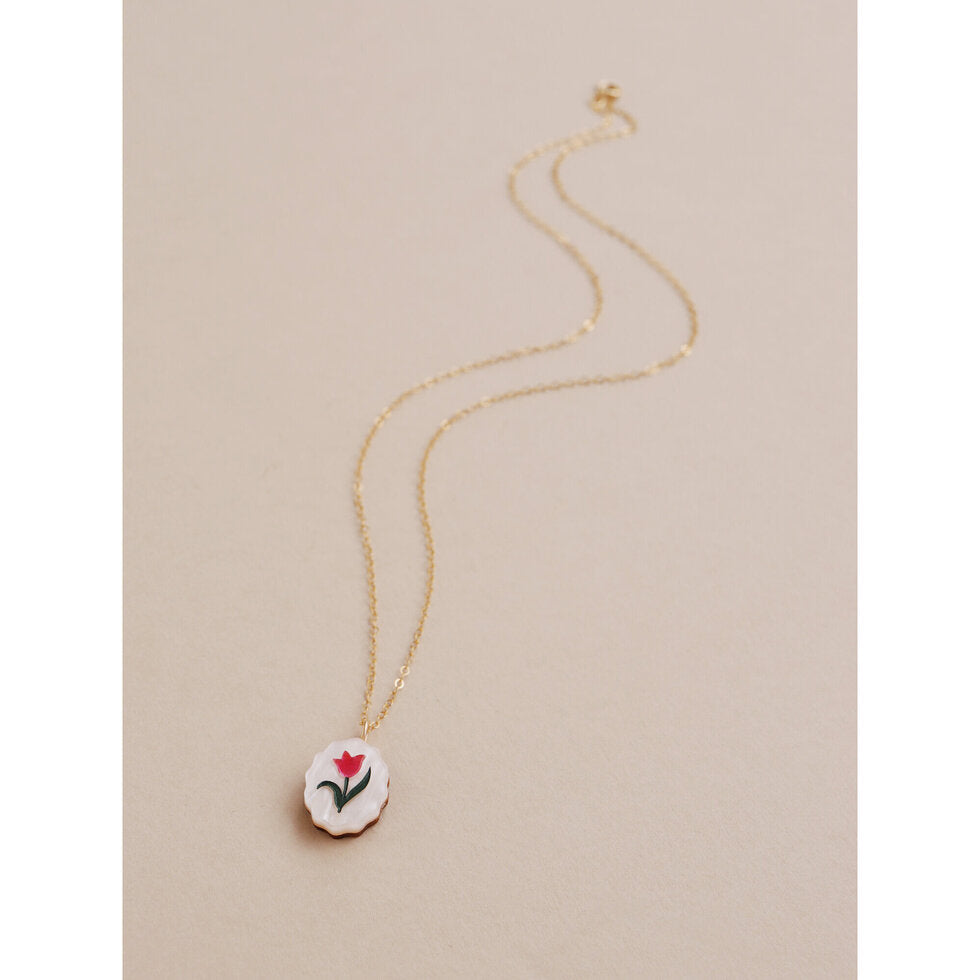 Wolf & Moon Tulip Charm Necklace