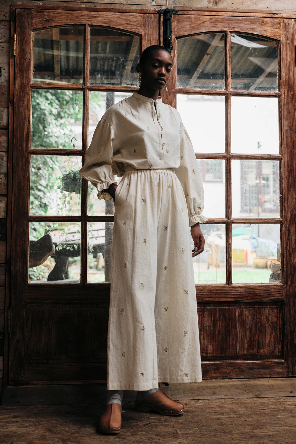 Meadows Okra Buttercup Embroidered Shirt