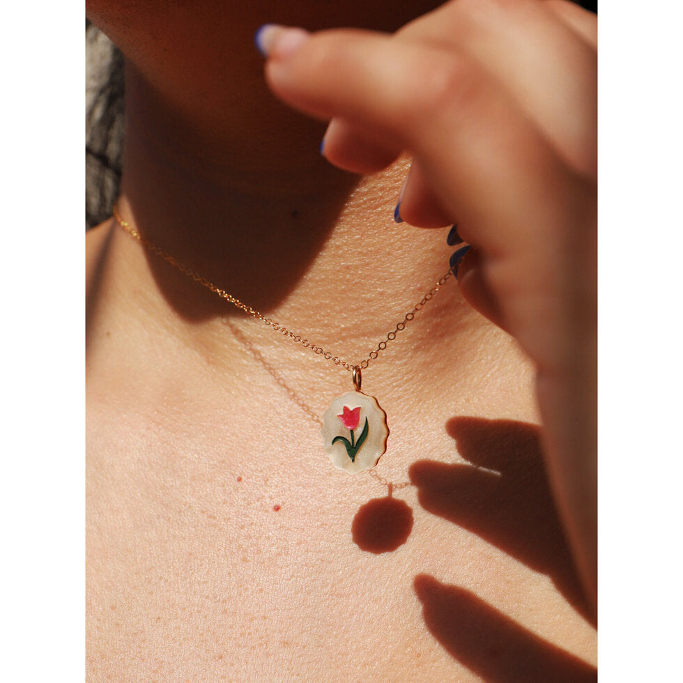 Wolf & Moon Tulip Charm Necklace