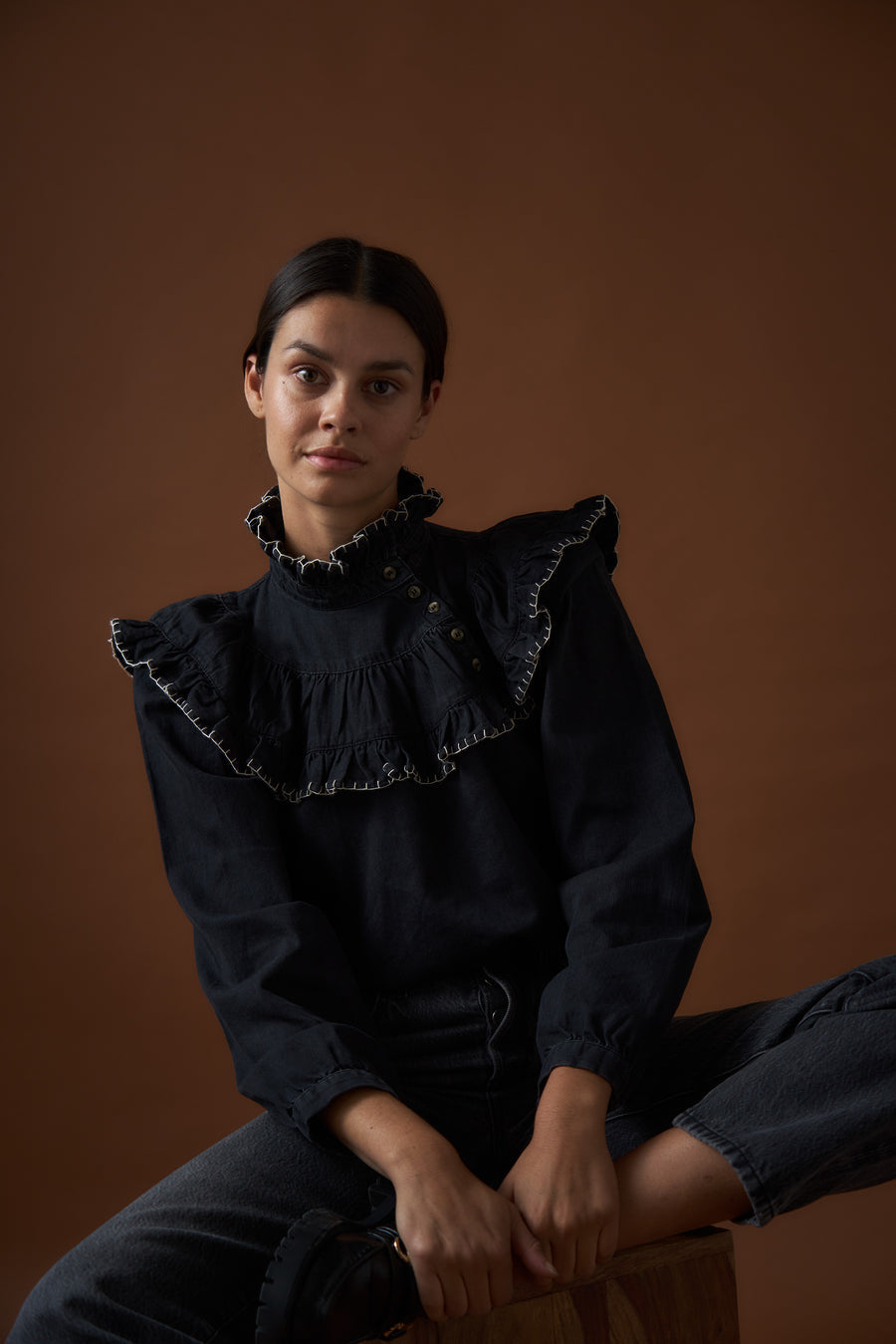 Seventy + Mochi Victoria Washed Black Blouse