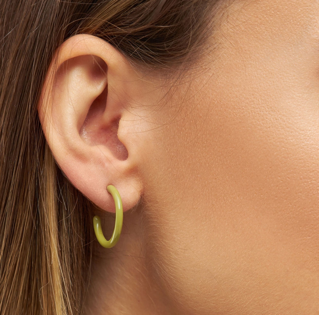 Lulu Copenhagen Enamel Willow Green Hoop Earrings