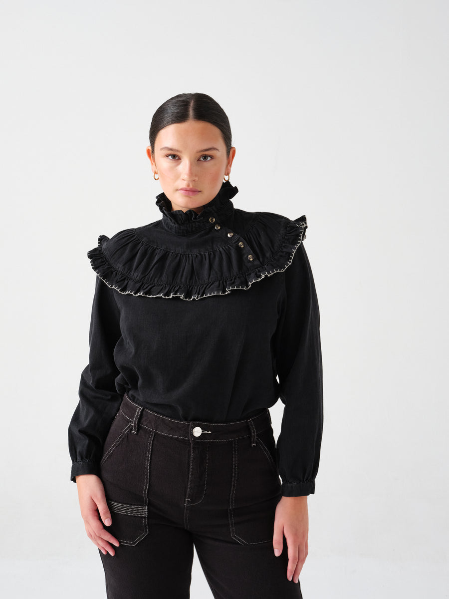 Seventy + Mochi Victoria Washed Black Blouse
