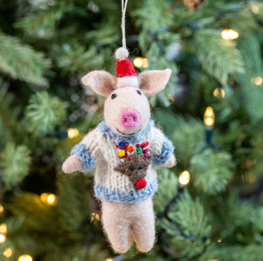 Amica Felt Piglet In Jumper Christmas Decoration