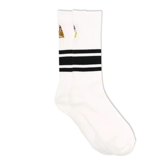 Decka Black Stripe Embroidery Art Skater Socks