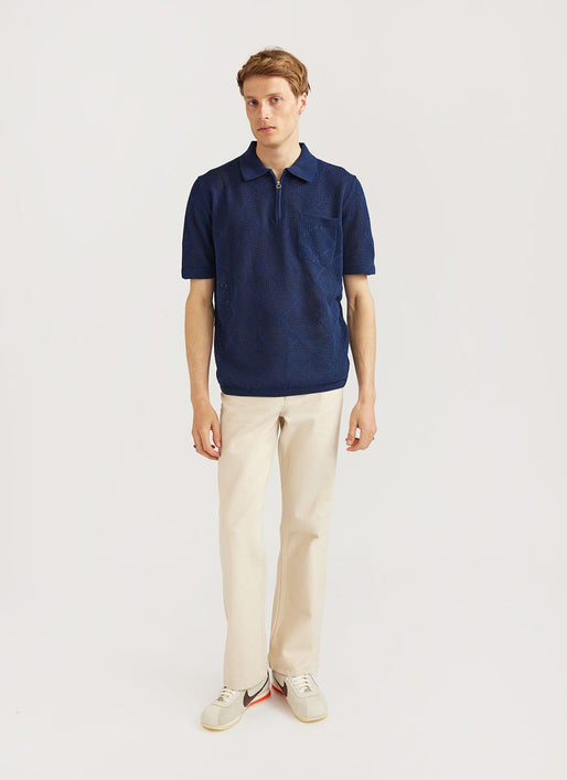 Percival Nawa Diamond Zip Navy Polo Shirt