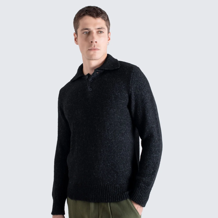 Far Afield Kier Grey Fleck Polo Sweater