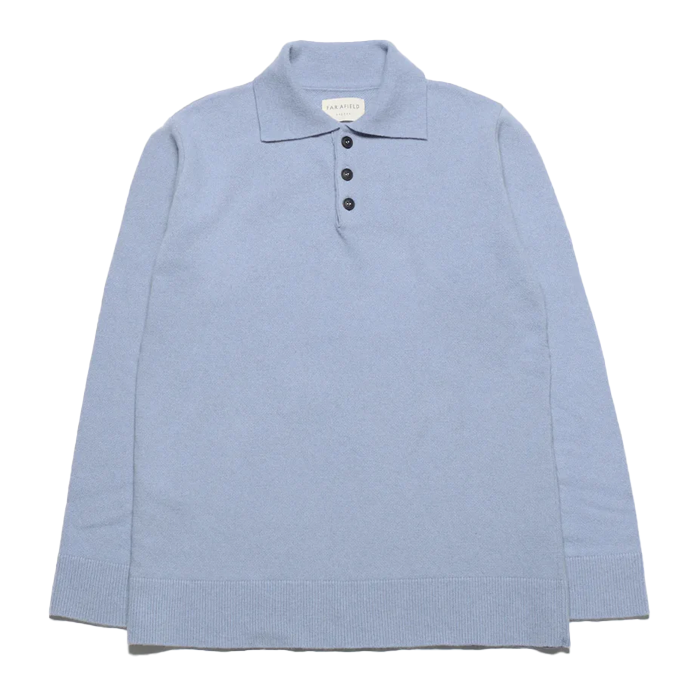 Far Afield Kier Silver Blue Polo Knit Jumper