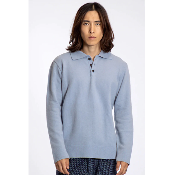 Far Afield Kier Silver Blue Polo Knit Jumper