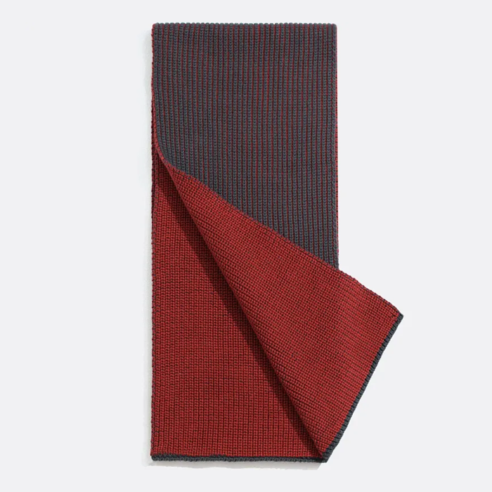 Far Afield Ribbed Knit Grey & Red Scarf