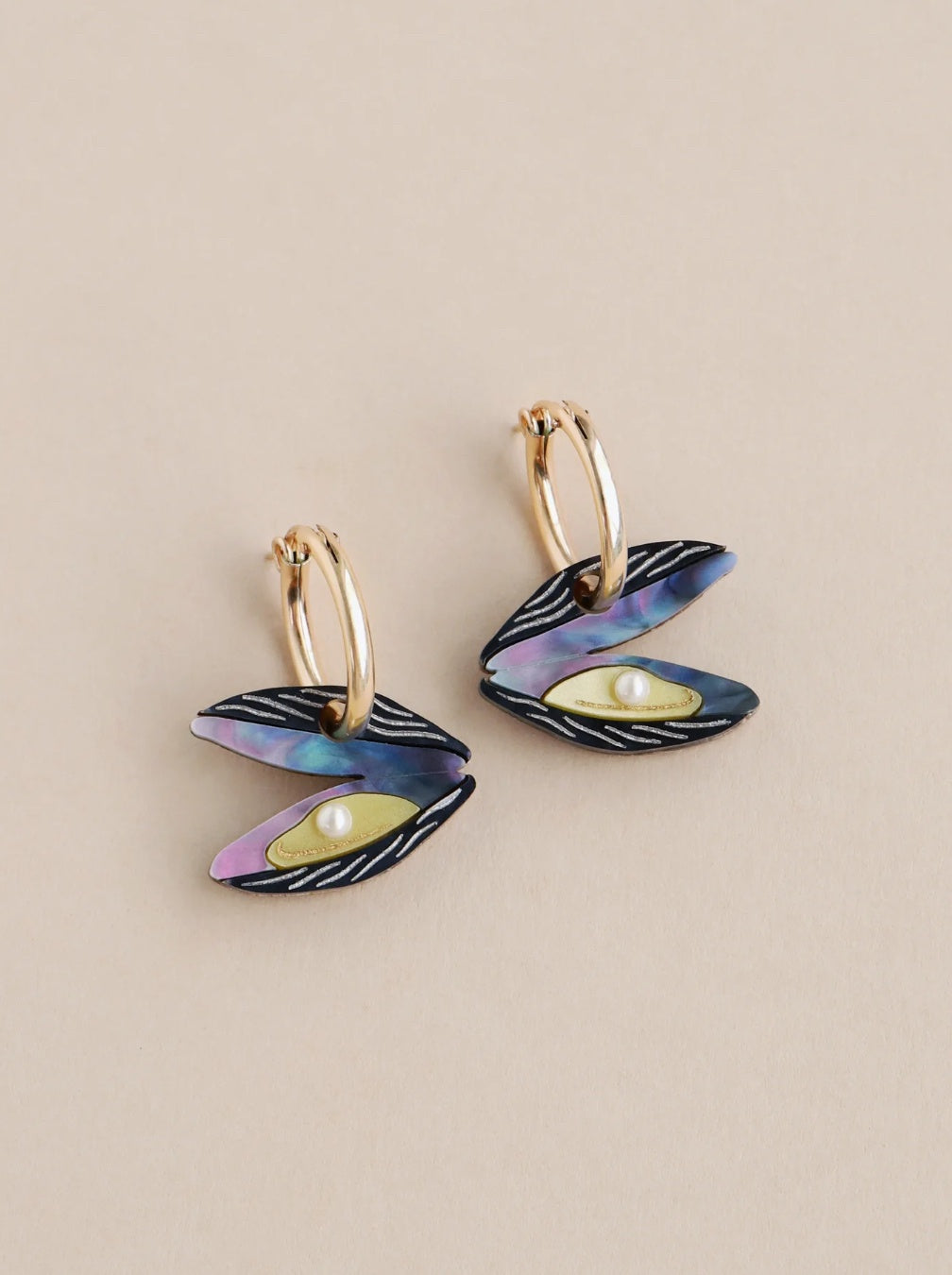 Wolf & Moon Mussel & Pearl Hoop Earrings
