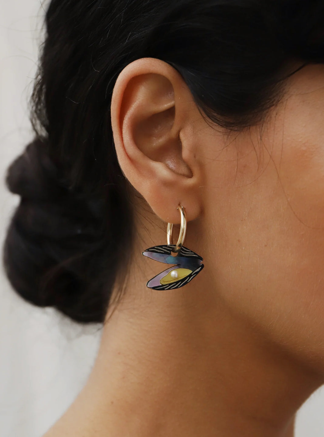 Wolf & Moon Mussel & Pearl Hoop Earrings