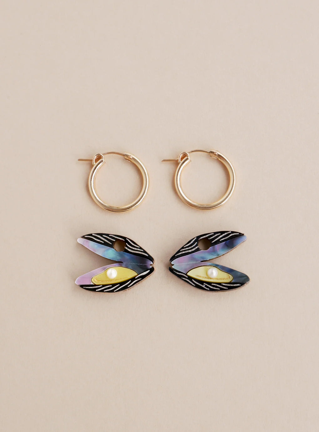 Wolf & Moon Mussel & Pearl Hoop Earrings