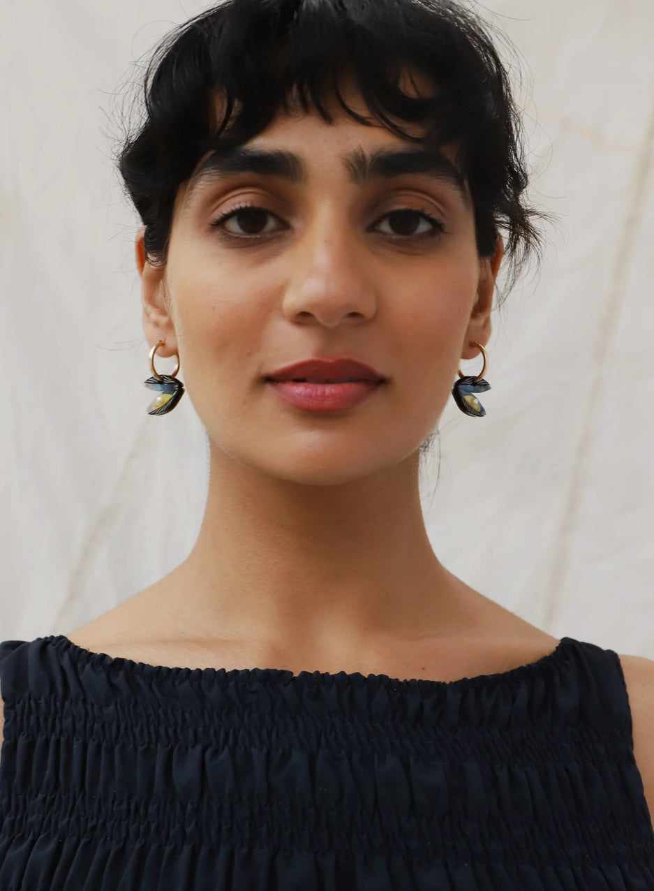 Wolf & Moon Mussel & Pearl Hoop Earrings