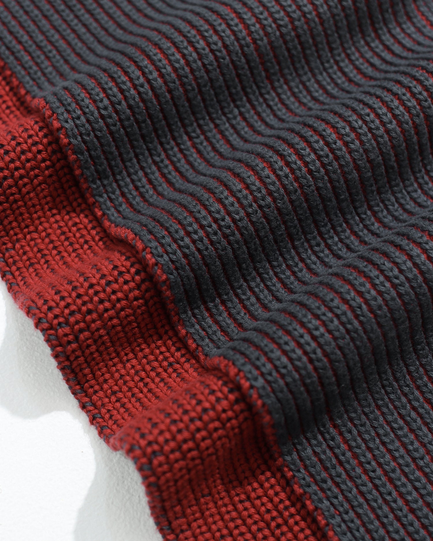 Far Afield Ribbed Knit Grey & Red Scarf