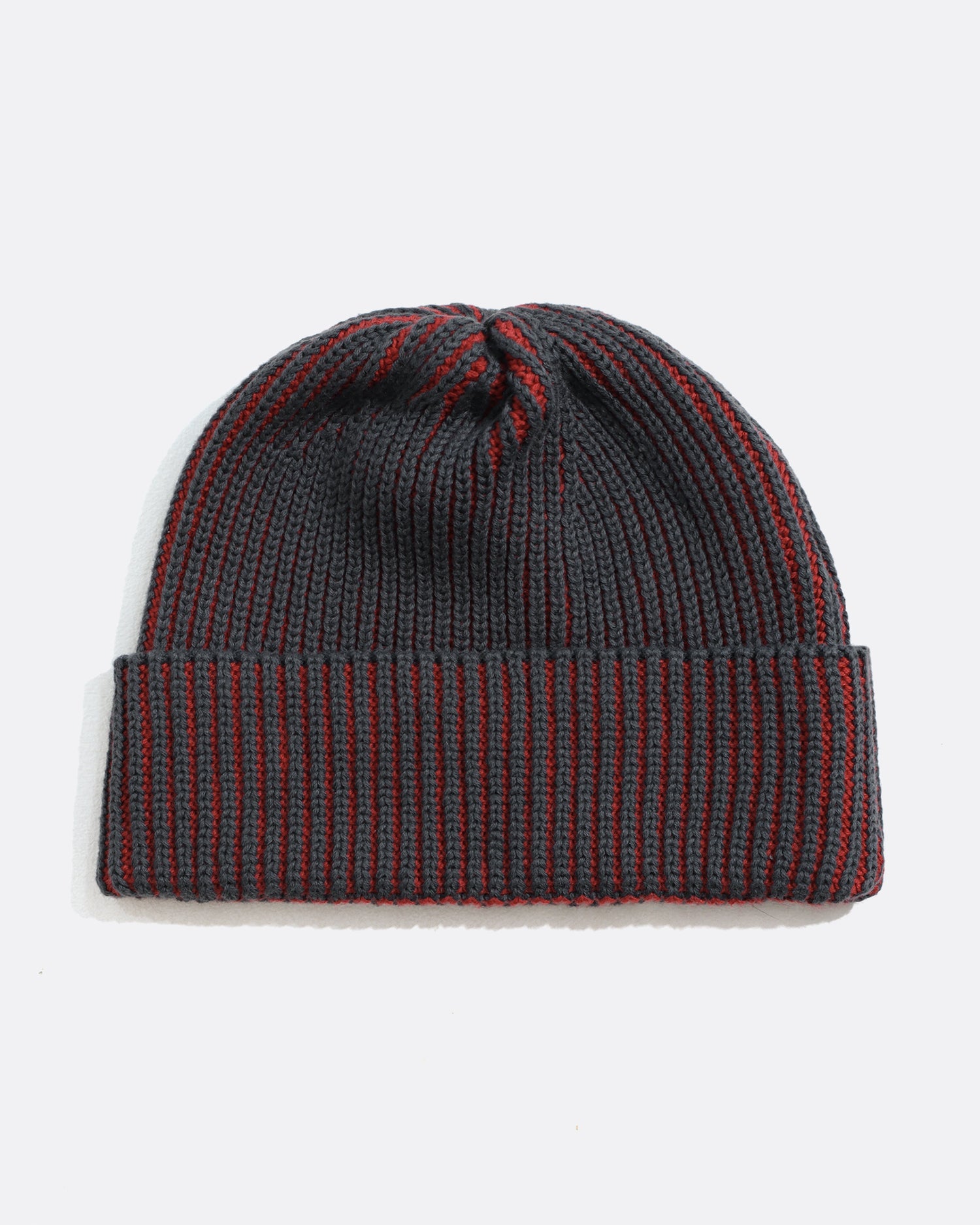 Far Afield Ribbed Grey Red Knit Beanie Hat
