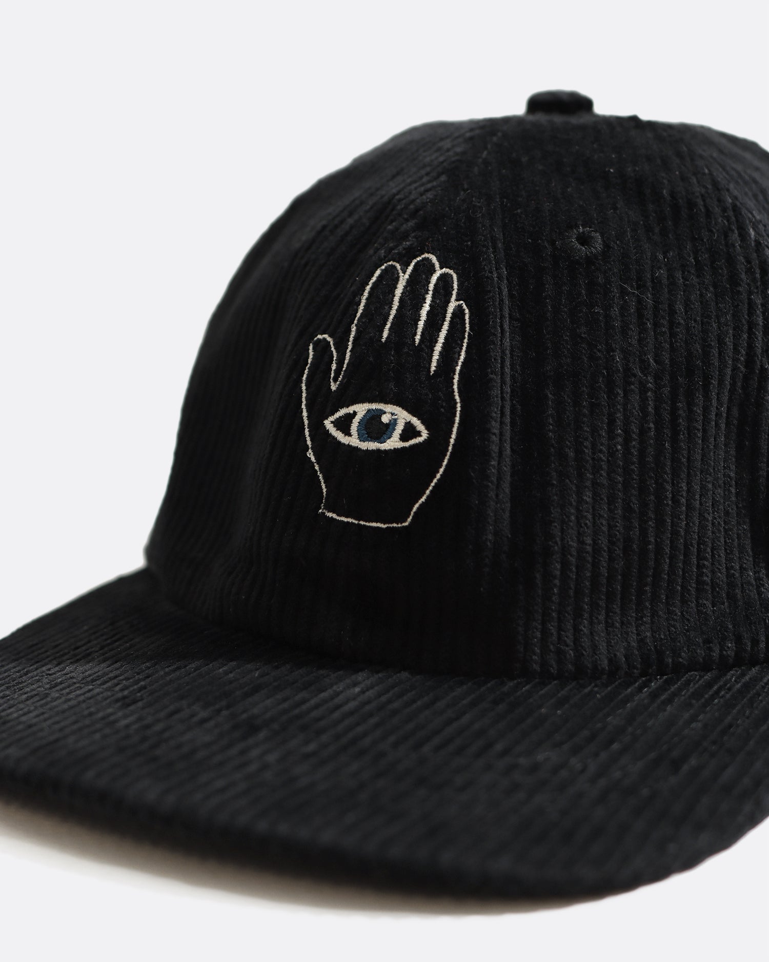 Far Afield Carlos Black Hand Eye Embroidery Corduroy Cap