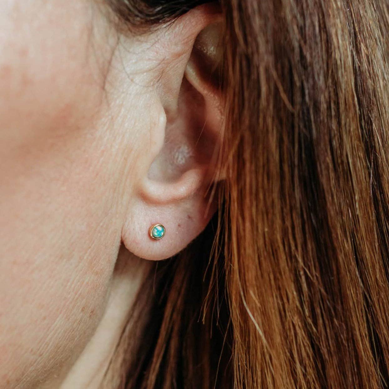 Claire Hill Moon Opal Round Stud Earrings
