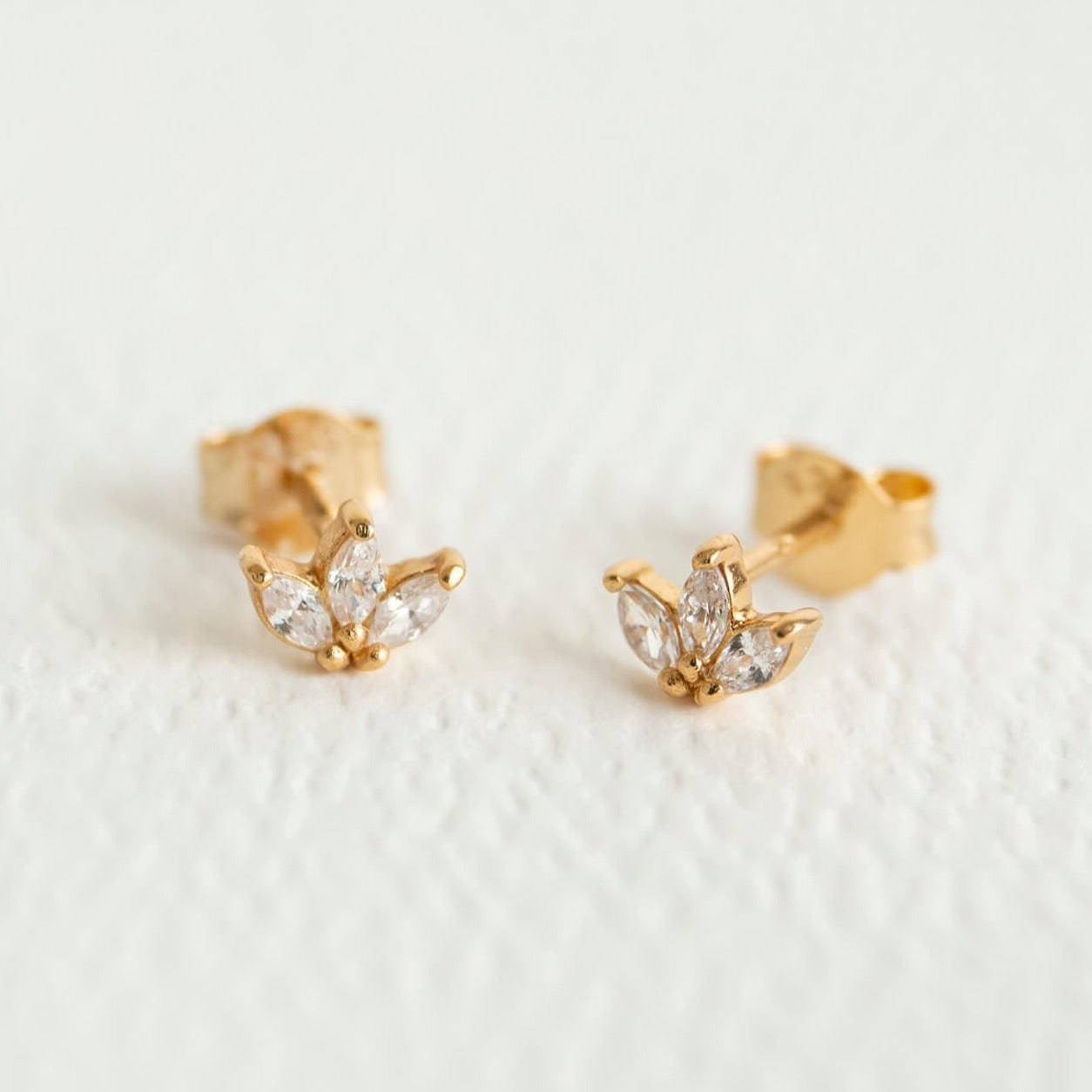 Claire Hill Sparkly Marquise Gold Stud Earrings