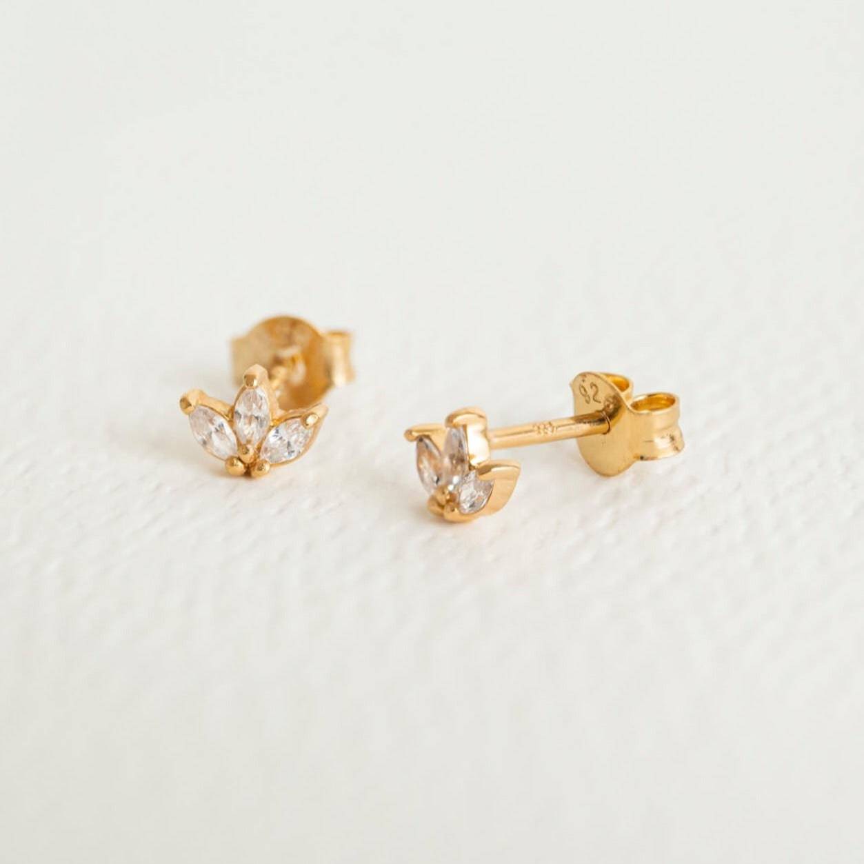 Claire Hill Sparkly Marquise Gold Stud Earrings