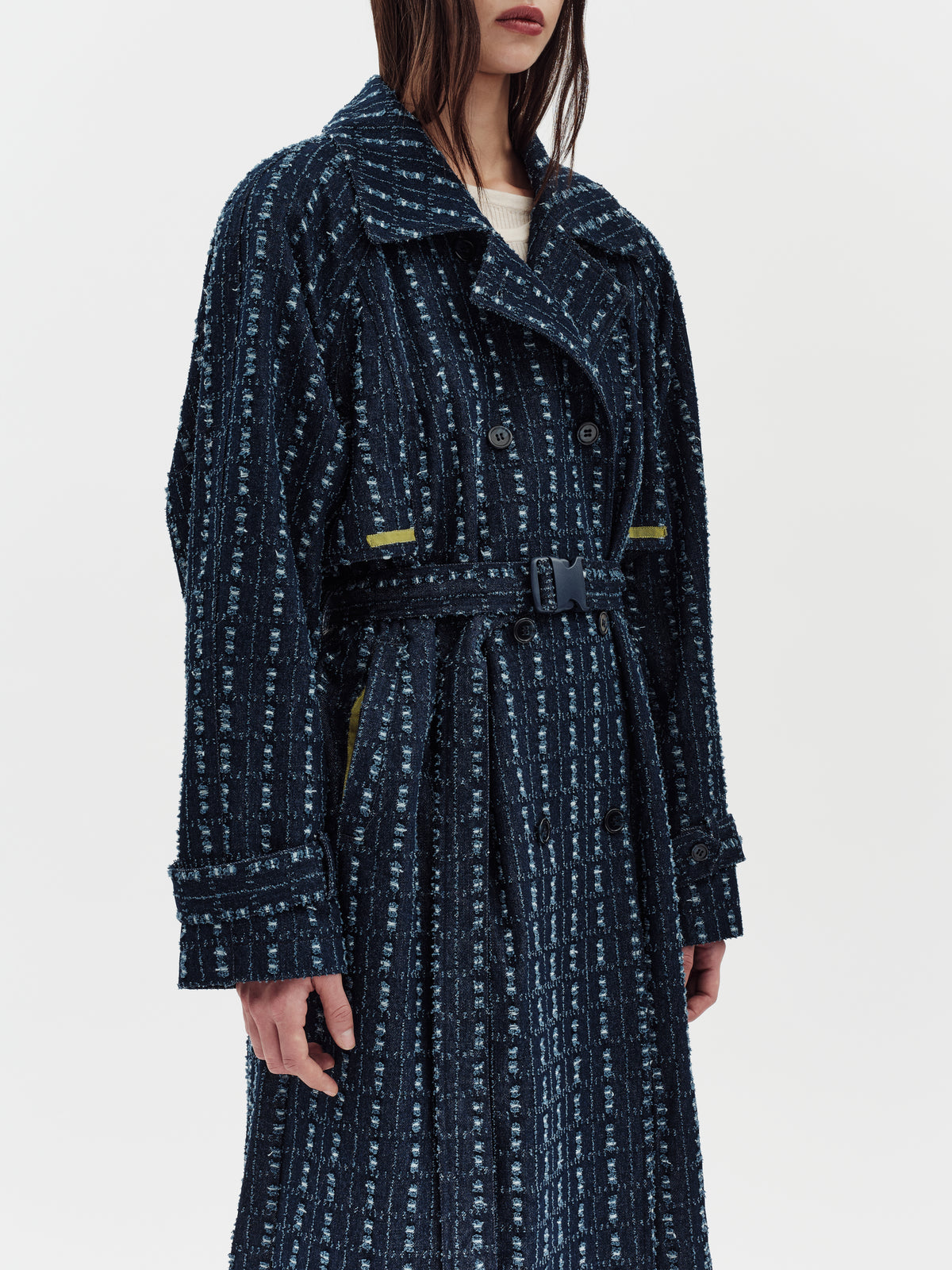 Jakke Milla Distressed Denim Trench Coat