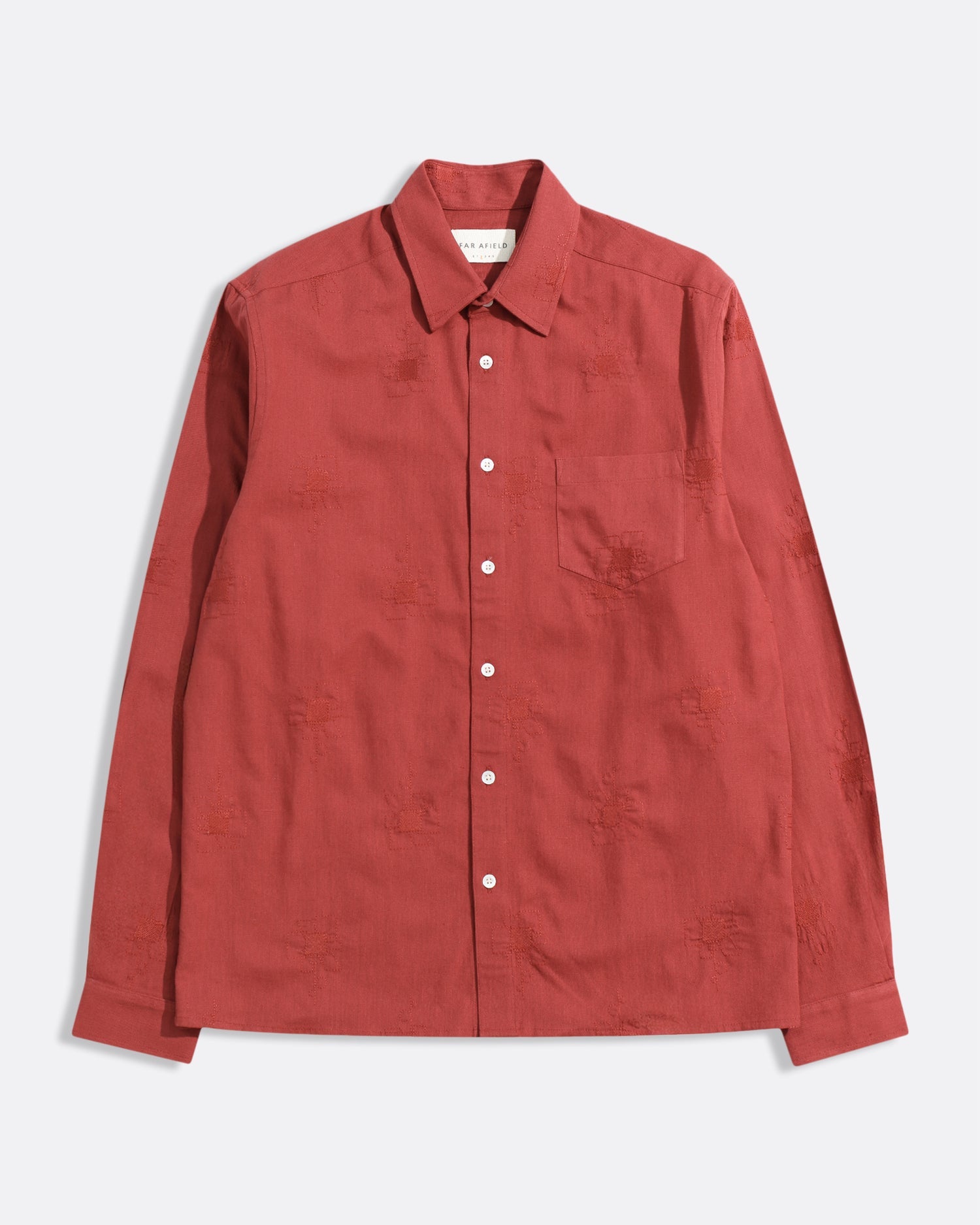 Far Afield Red Abstract Flower Embroidered Shirt