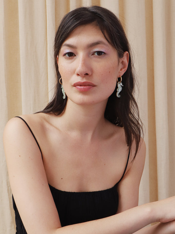 Wolf & Moon Seahorse Hoop Earrings
