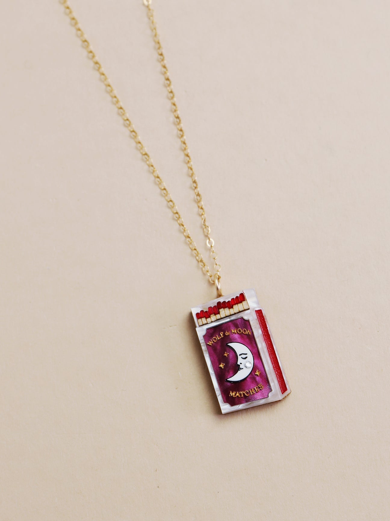 Wolf & Moon Matchbox Necklace