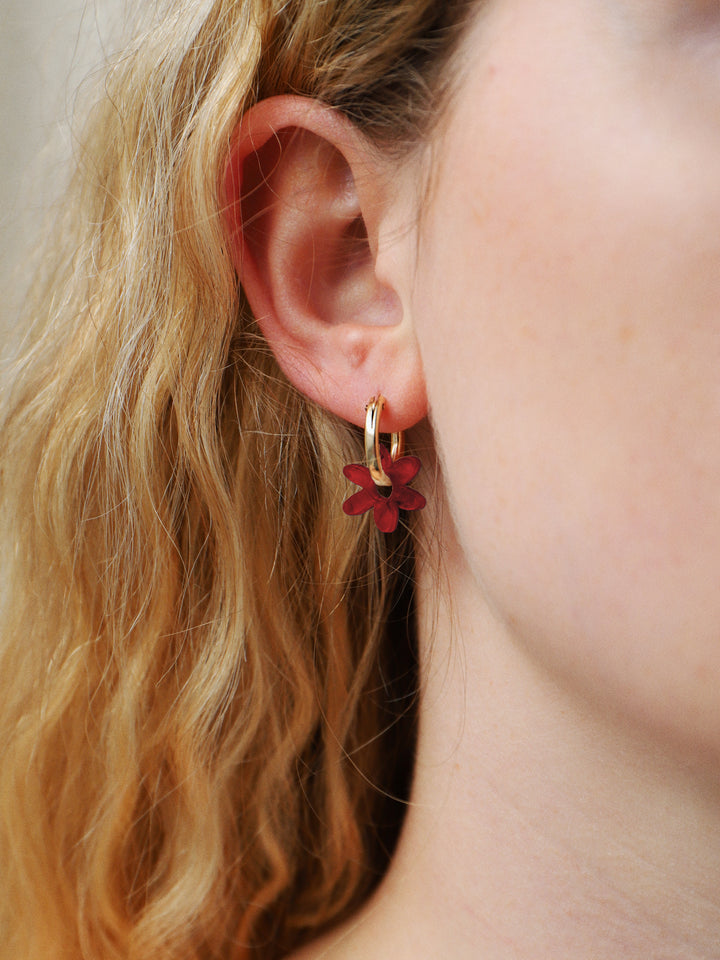 Wolf & Moon Mini Caia Ruby Charm Hoop Earrings