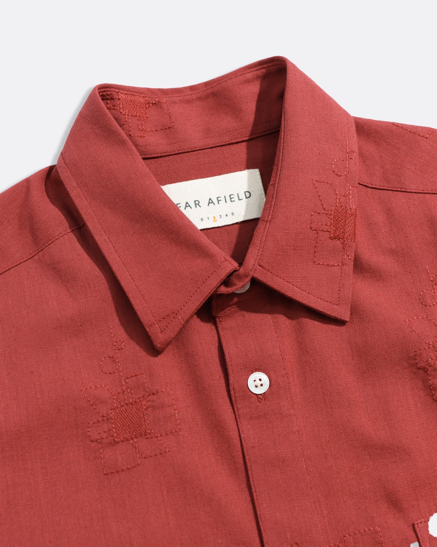 Far Afield Red Abstract Flower Embroidered Shirt