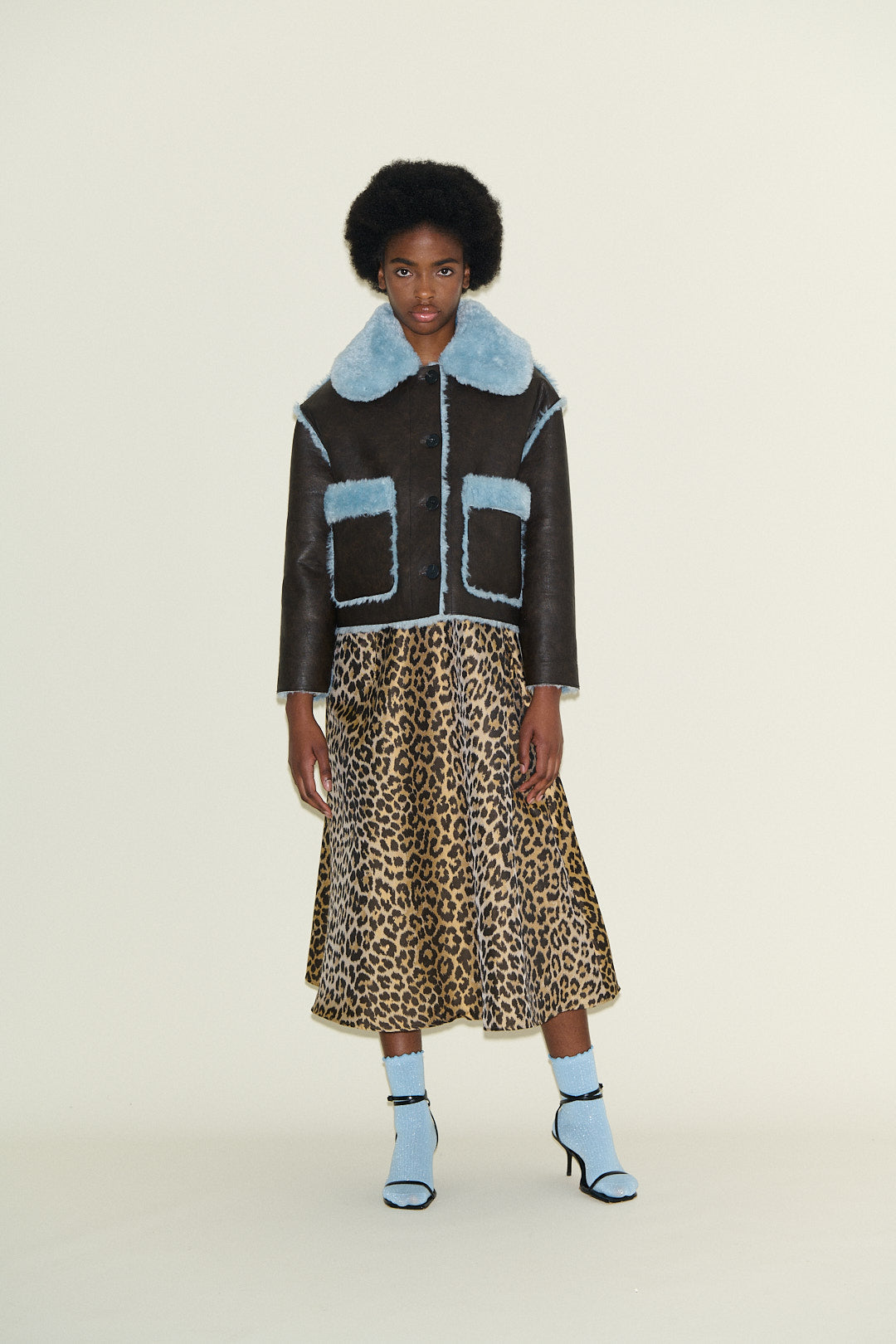 Samdi Johanna Chocolate Powder Blue Faux Shearling Coat