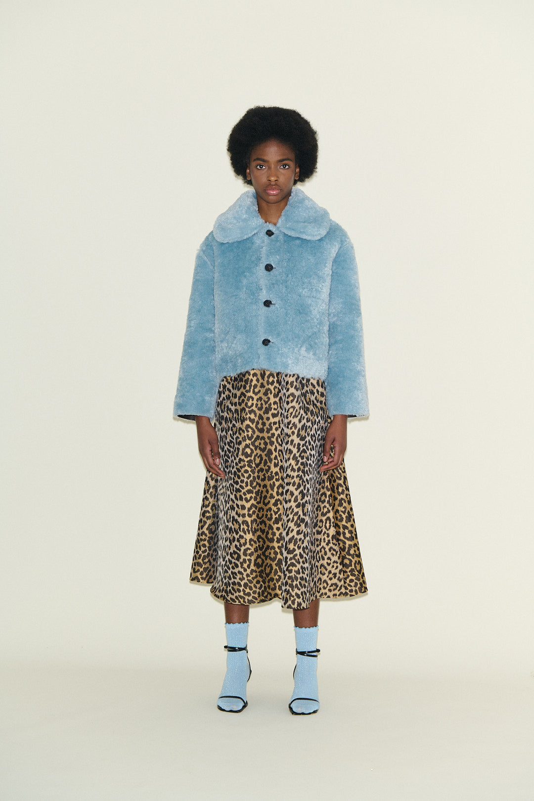 Samdi Johanna Chocolate Powder Blue Faux Shearling Coat