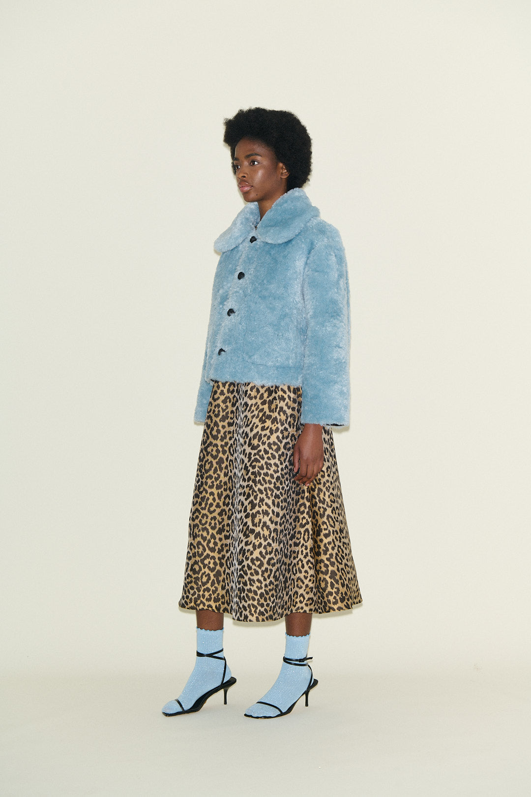 Samdi Johanna Chocolate Powder Blue Faux Shearling Coat