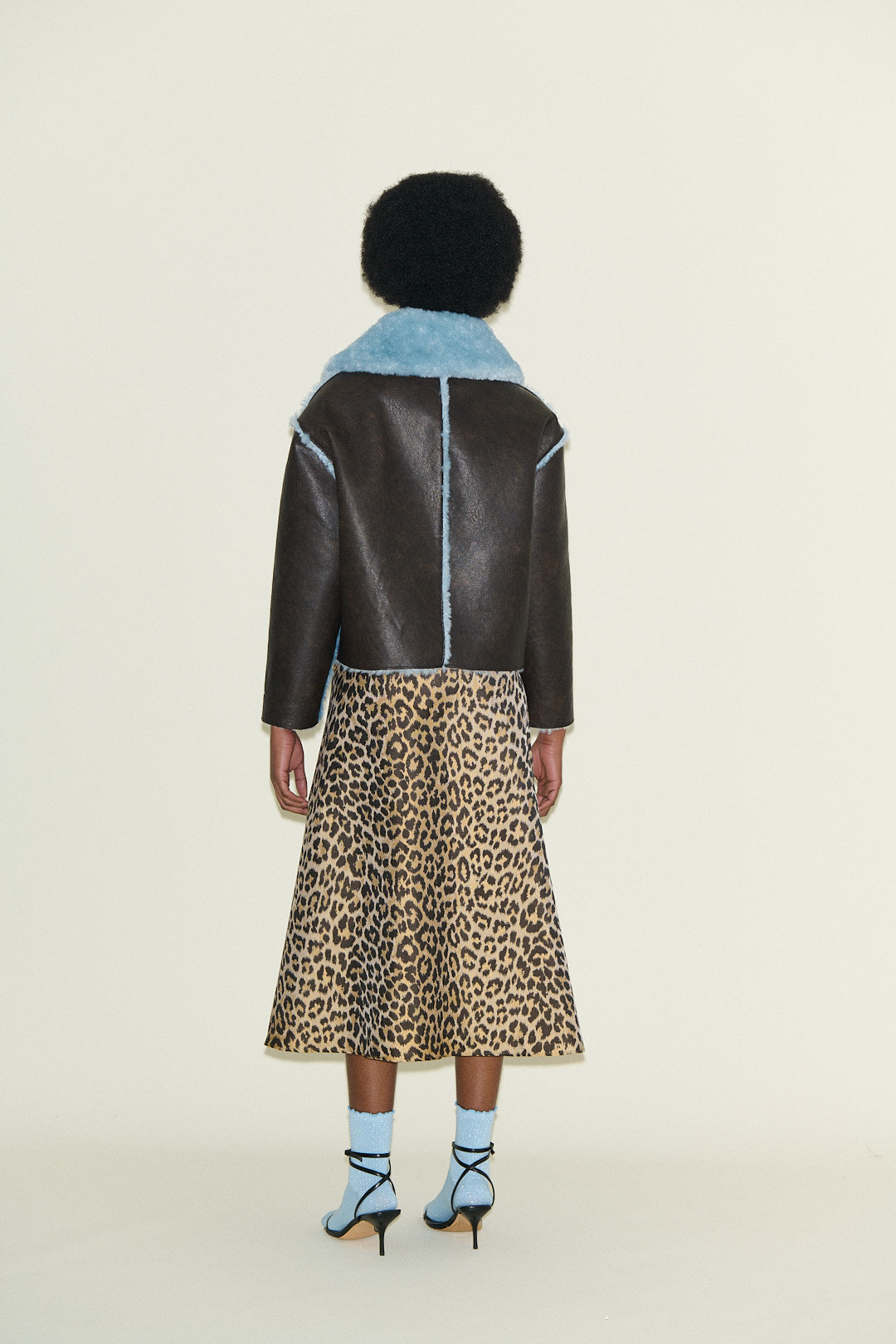 Samdi Johanna Chocolate Powder Blue Faux Shearling Coat