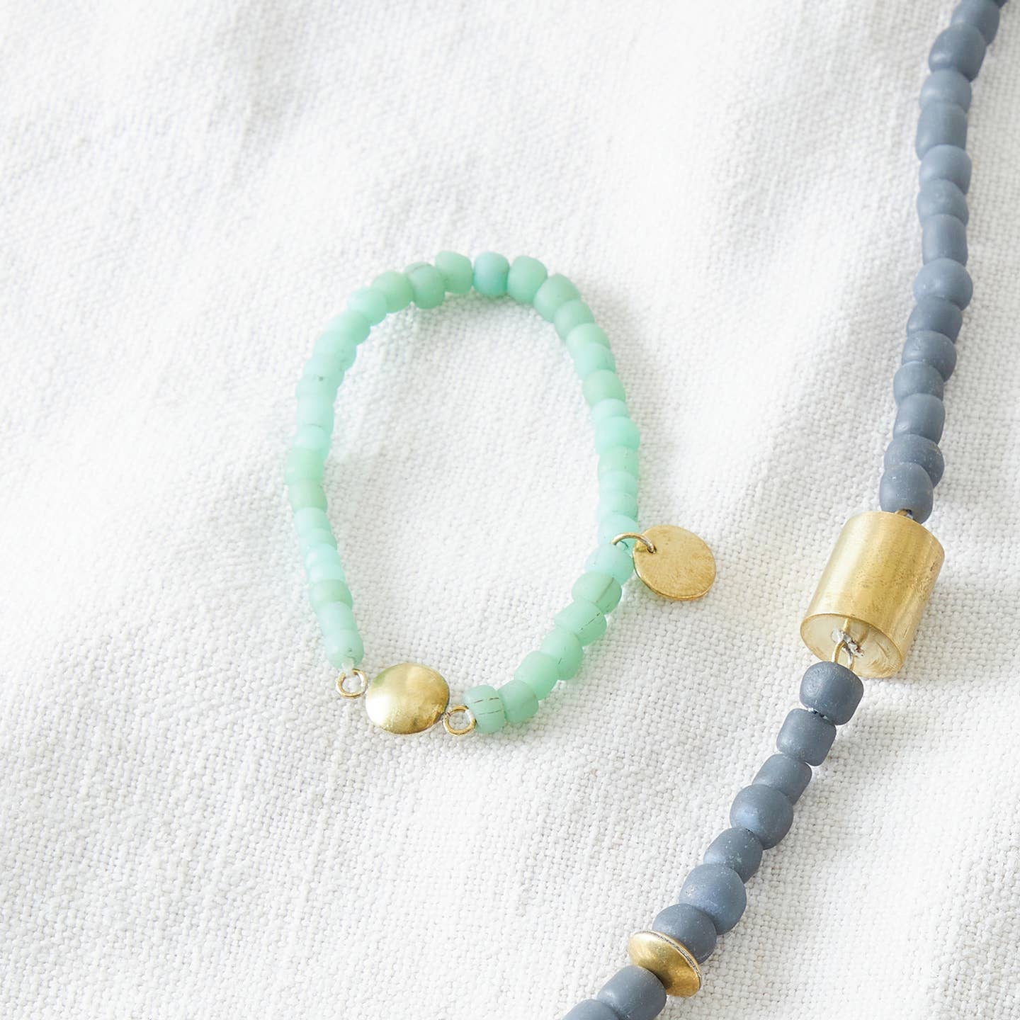 Just Trade River Light Green Bead Bracelet