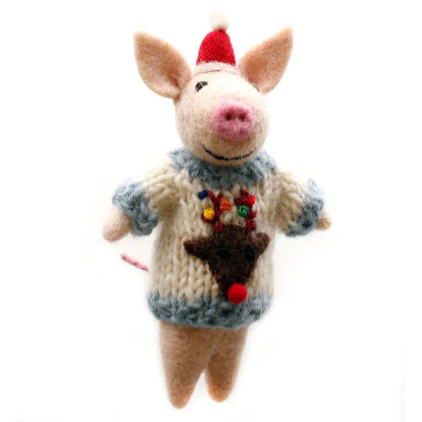 Amica Felt Piglet In Jumper Christmas Decoration