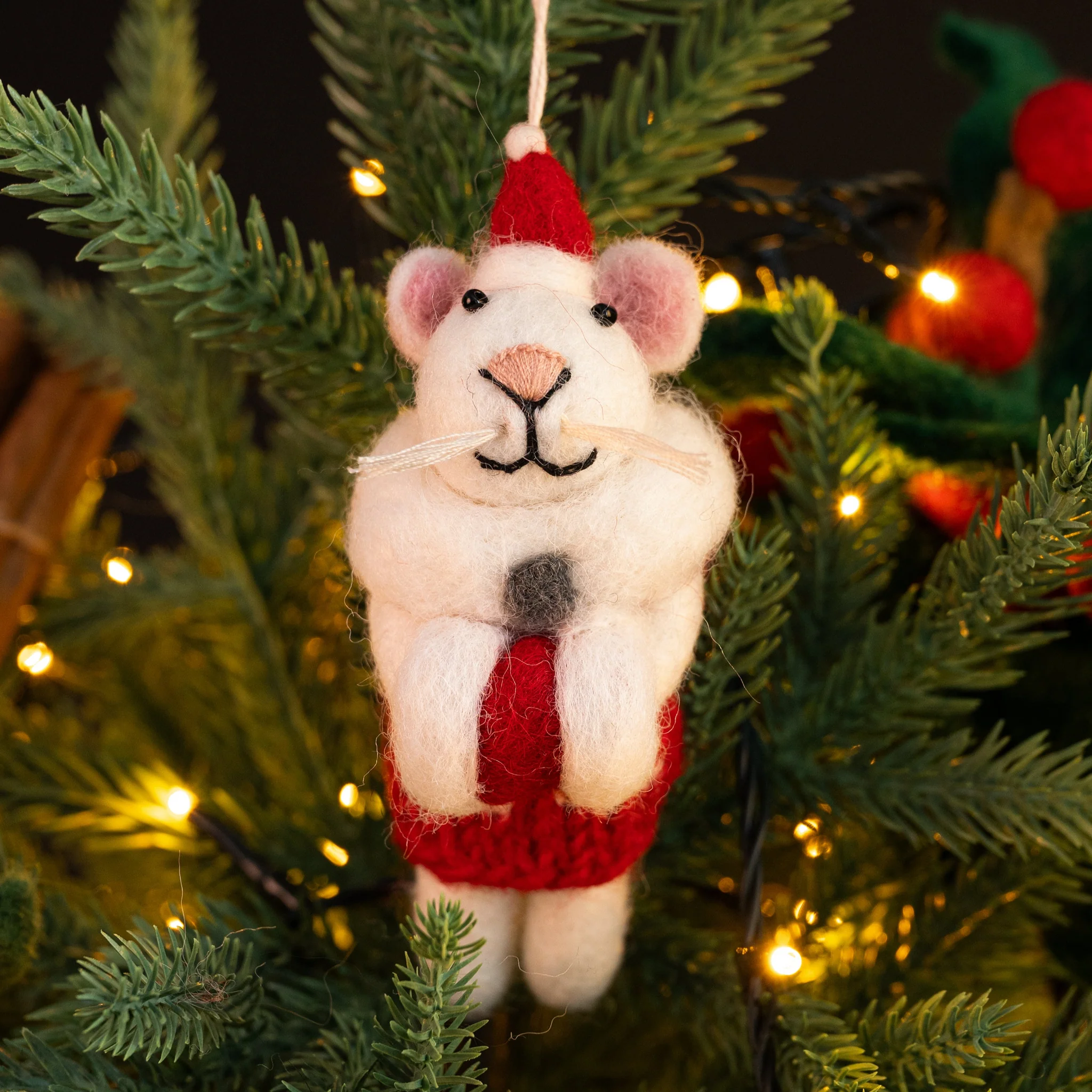 Amica Felt White Mouse With Muff Christmas. Decoration