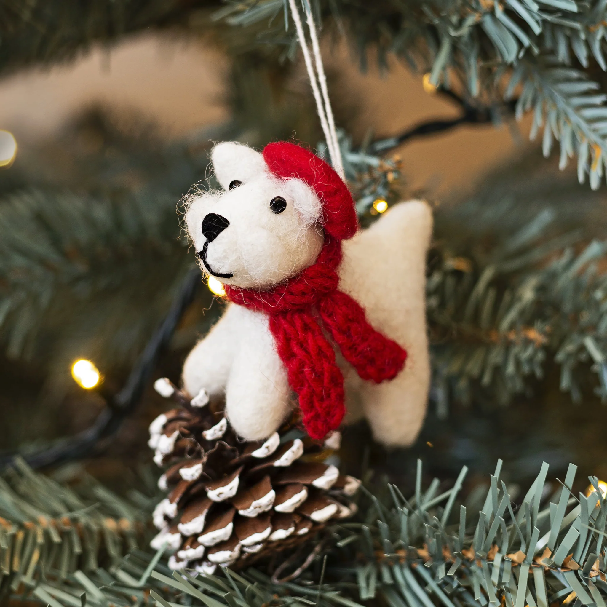 Amica Felt White Westie Dog With Tam O’Shanter Hat Christmas Decoration