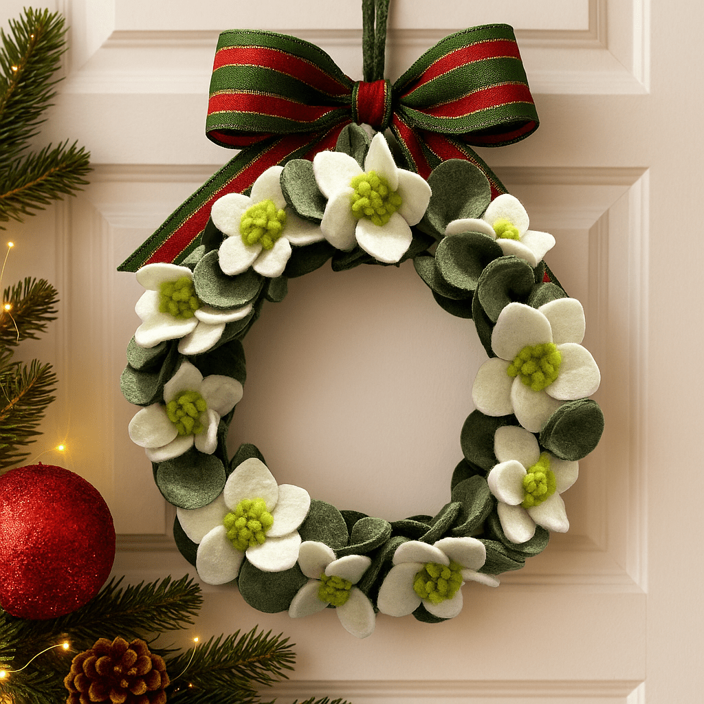 Amica Felt Hellebore Christmas Rose Wreath Decoration