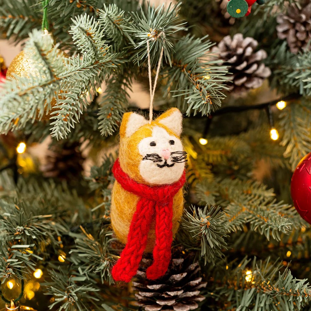 Amica Felt Ginger Cat With Scarf Christmas Decoration