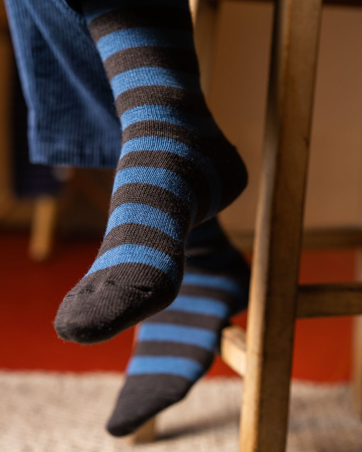 Rove Knitwear Blue Merino Stripe Socks