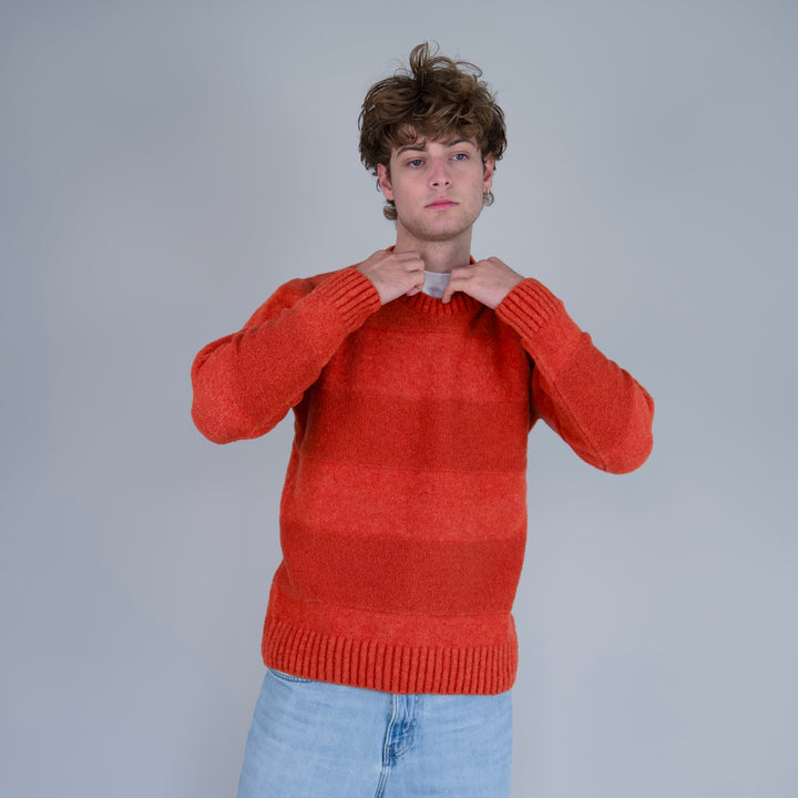 Origin Knitwear Soufflé Stripe Burnt Orange Jumper