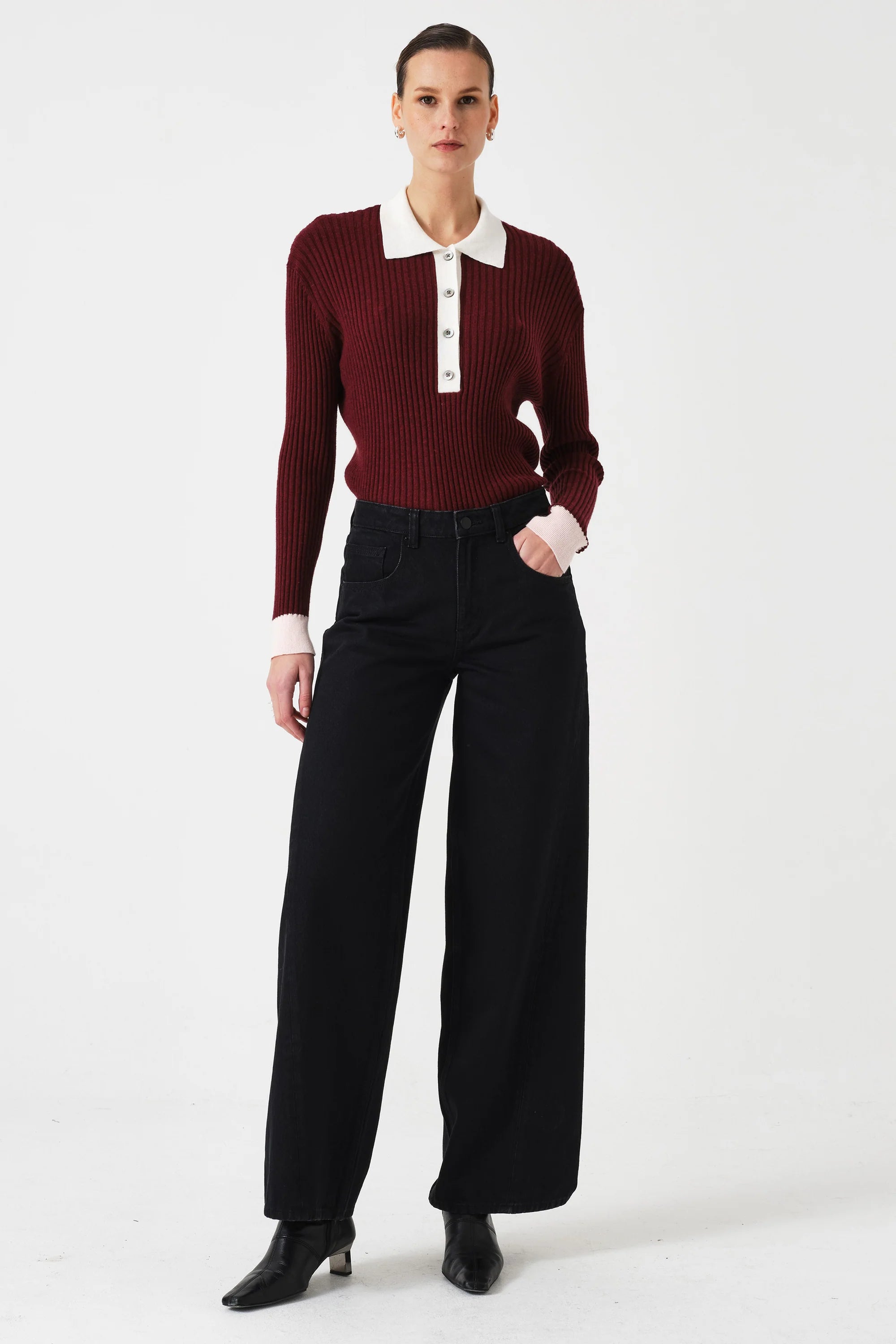 Seventy & Mochi Maude Mulberry Polo Knit Top