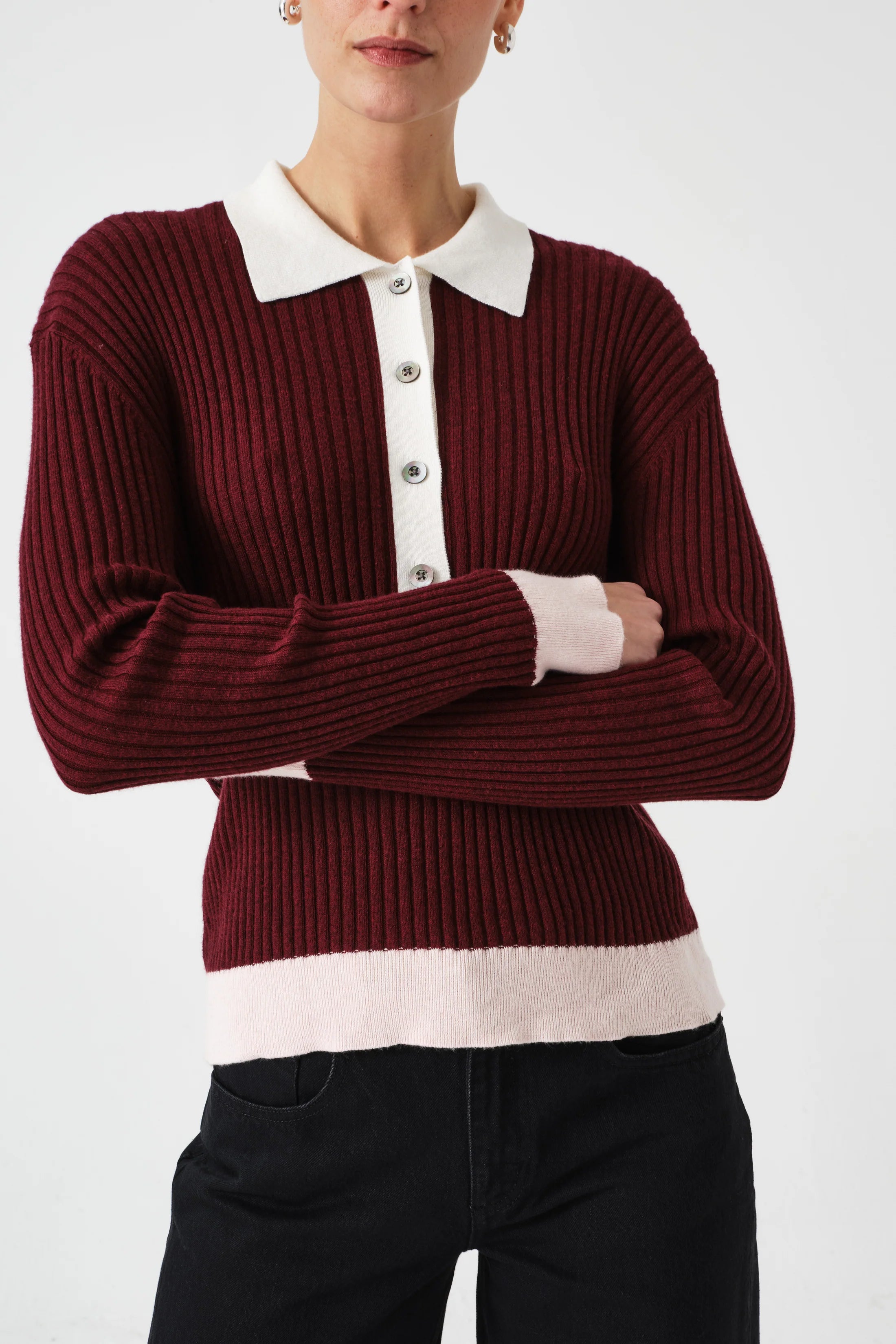 Seventy & Mochi Maude Mulberry Polo Knit Top