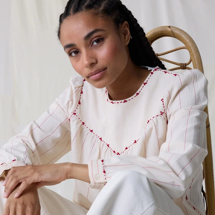 Leon & Harper Craq Off White Stripe Blouse