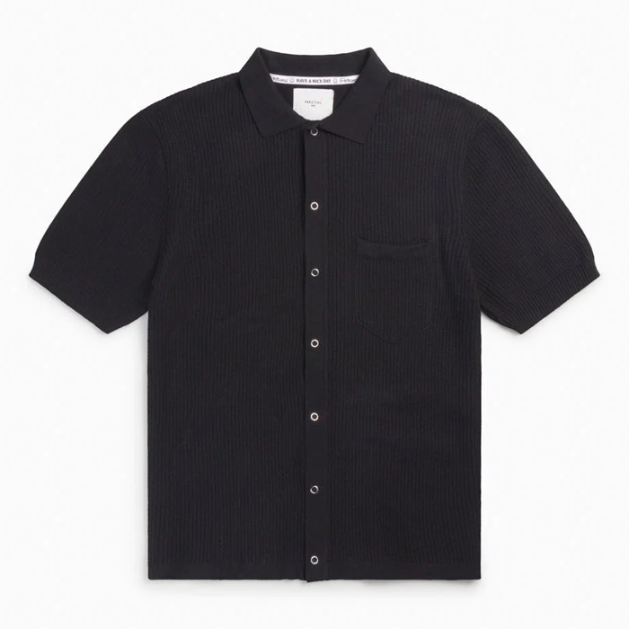 Percival Pablo Black Cuban Knit Polo