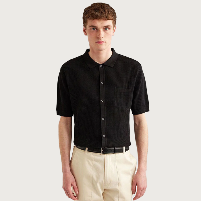 Percival Pablo Black Cuban Knit Polo